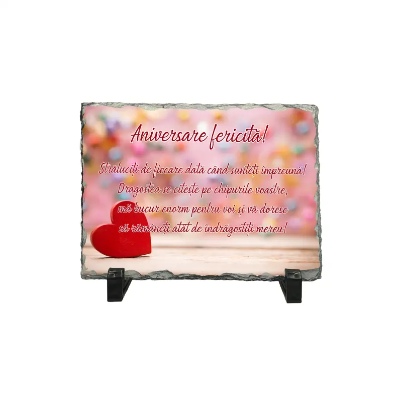 Aniversare fericita, piatra ardezie personalizata, cu mesaj model pa011